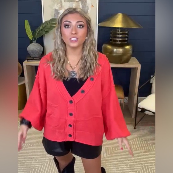 POL Candy Apple Dropped Shoulder Button Down Hacci Relaxed Fit Pullover Cardigan - Picture 7 of 10